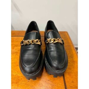 Bamboo Stacing-1S Black Chunky Platform Loafers Gold Chain Link Mens 7 Lug Sole